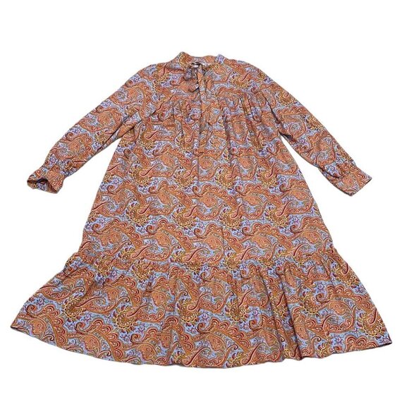 JW Anderson x Uniqlo Gather Dress Button Paisley Orange Blue Size Large L - Picture 4 of 16